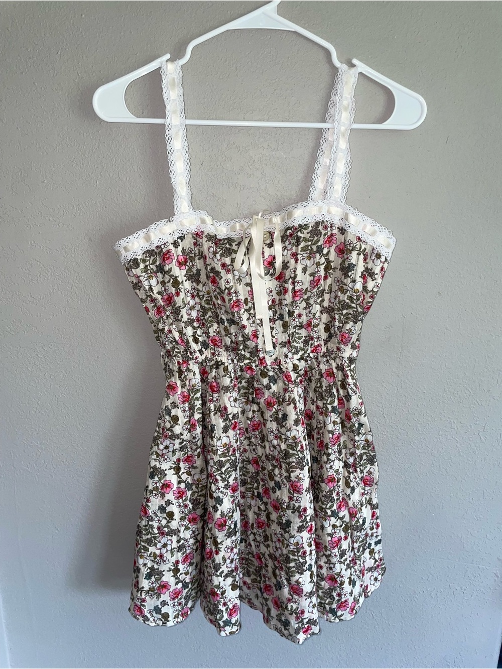 Forever 21 Cream Floral Sundress with Pink and Green Accents